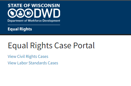 Case Portal - Initial screen where user selects Civil Rights or Labor Standards cases