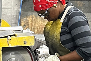 woman running a grinder