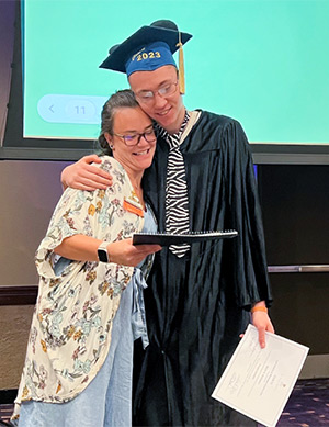 Project SEARCH graduate Skyler McGowan, right, with MARC Job Coach Nicole Harper, left