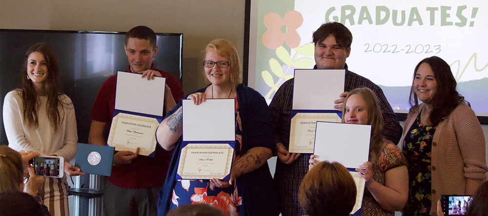 Four Project SEARCH interns from Essentia Health St. Mary's Hospital graduate from the program on June 2, 2023.