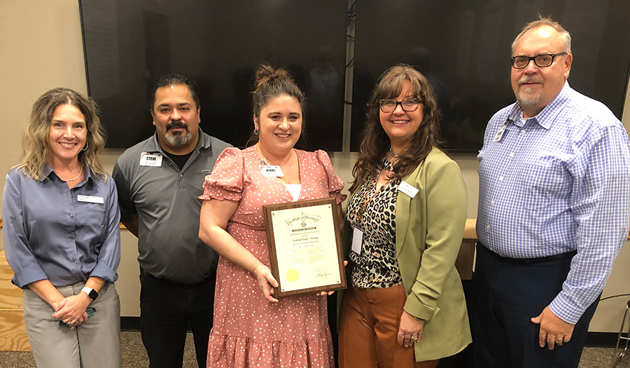 Festival Foods in Portage was presented with Gov. Tony Evers' Exemplary Employer Award on Wednesday, Oct. 25, during National Disability Employment Awareness Month. Pictured, from left, Deanna Krell, DVR Director of Management Services; Steve Berg, Assistant Store Director; Kerri Bredemann, Human Resources Manager; Chantel Kilmer, DVR Business Services Director; and Keith Buswell, Festival Foods Senior Director of Operations.