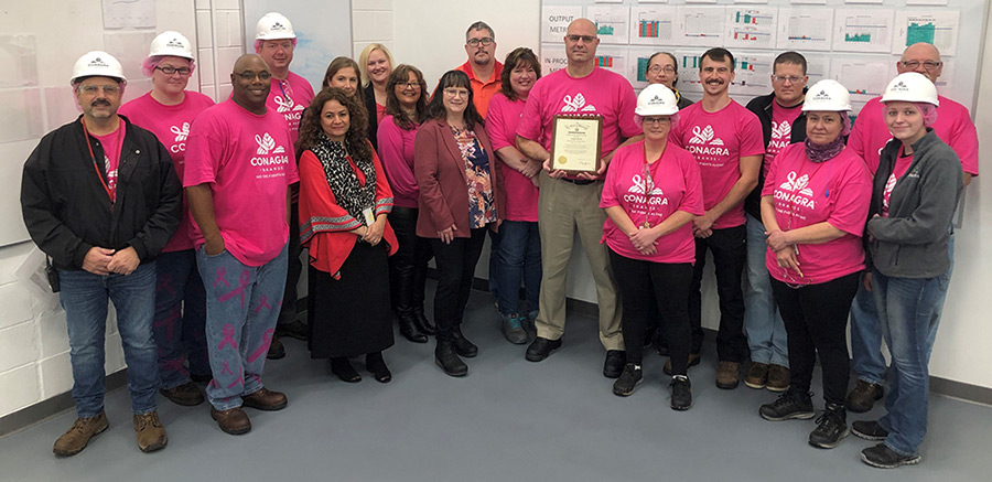 Conagra Brands was presented with Gov. Tony Evers' Exemplary Employer award on Friday, October 27, 2023 during National Disability Employment Awareness Month. Staff from the Department of Workforce Development Division of Vocational Rehabilitation were on hand to present the award for the companies' diverse and inclusive hiring practices. 