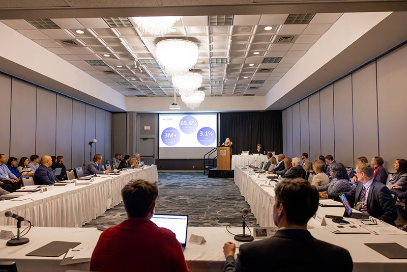 Wisconsin Department of Workforce Development Secretary Amy Pechacek delivers opening remarks during the inaugural meeting of the Governor's Task Force on Workforce and Artificial Intelligence on Monday, Oct. 30, 2023. Held at the Concourse Hotel in Madison, the meeting was attended by Wisconsin leaders in business, agriculture, education, government, and nonprofit sectors, including 30 task force members appointed by Gov. Tony Evers.