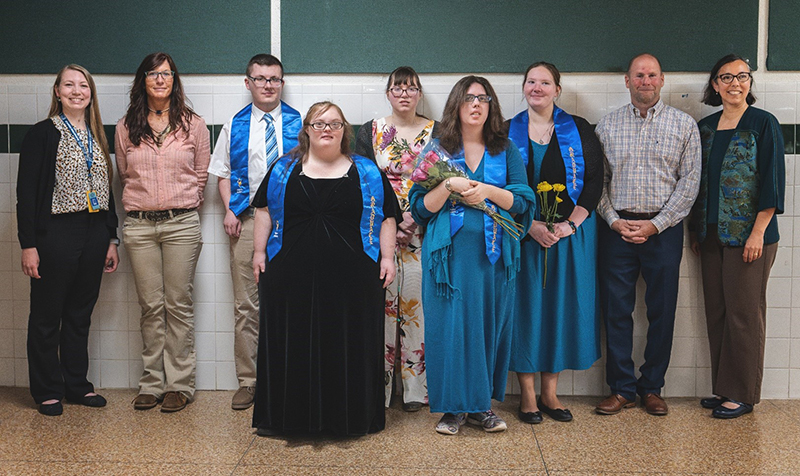 Aspirus Rhinelander Hospital Project SEARCH instructors, partners, and participants pose for a photo following the ceremony on May 29.