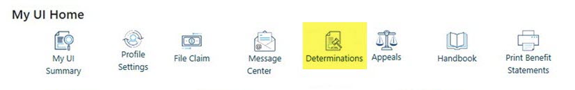Screenshot of My UI Home page and Determinations icon